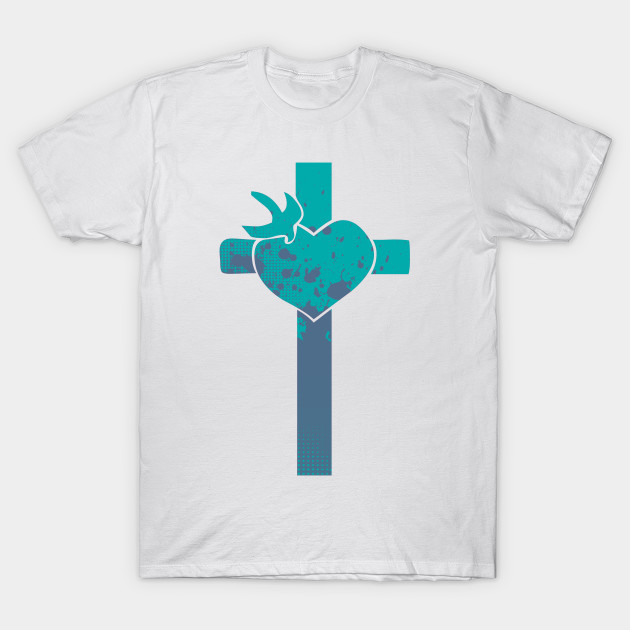 Cross with heart and Dove T-Shirt-TOZ